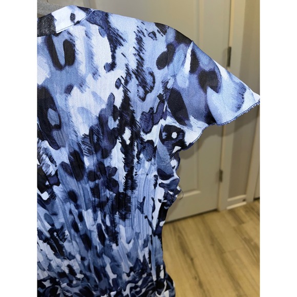 Allison Taylor Y2K Blue Black Abstract V-Neck Short Sleeve RetroBlouse Women's M - Picture 10 of 11